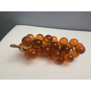 Vintage Amber Lucite Grape Cluster Driftwood Mid Century Acrylic Fruit Decore